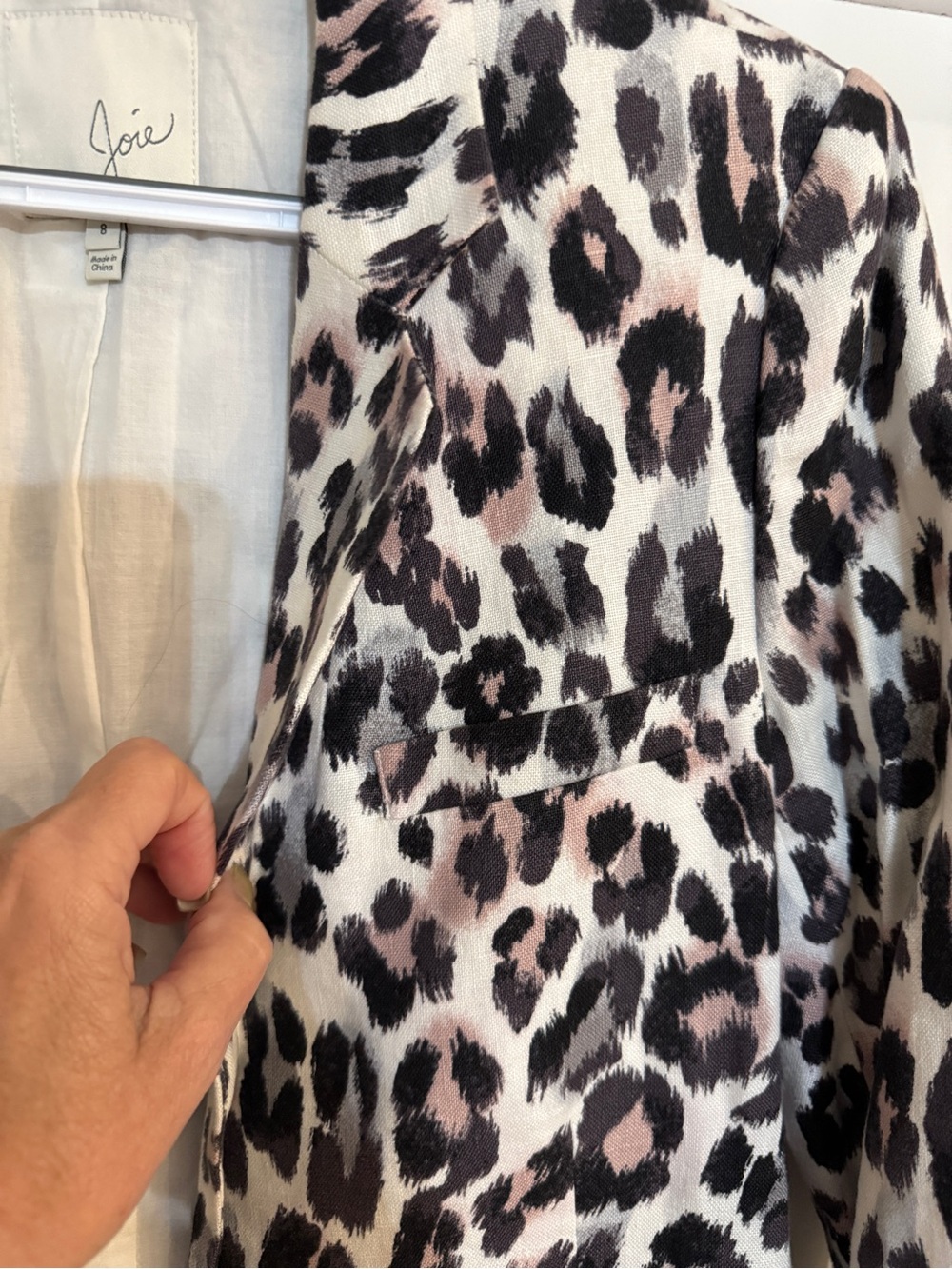 Joie Leopard Mehira Print Linen Blazer Women’s Size 8 Rolled Cuff 25743 - Picture 4 of 11